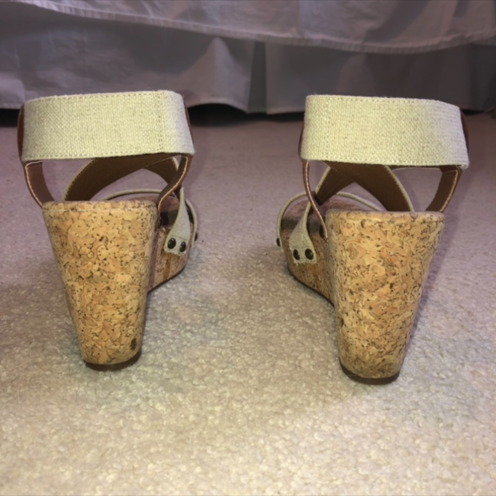 Tan Wedges With Stud Details and Cork Base - Picture 4 of 5